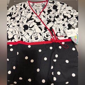 Tooniforms Minnie Mouse Black & White Polka Dot with Red Trim top